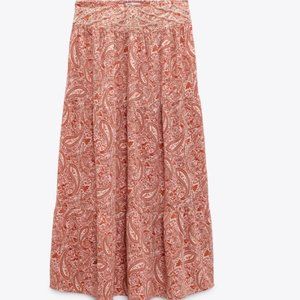 ZARA LONG PRINTED BEADED SKIRT NWT